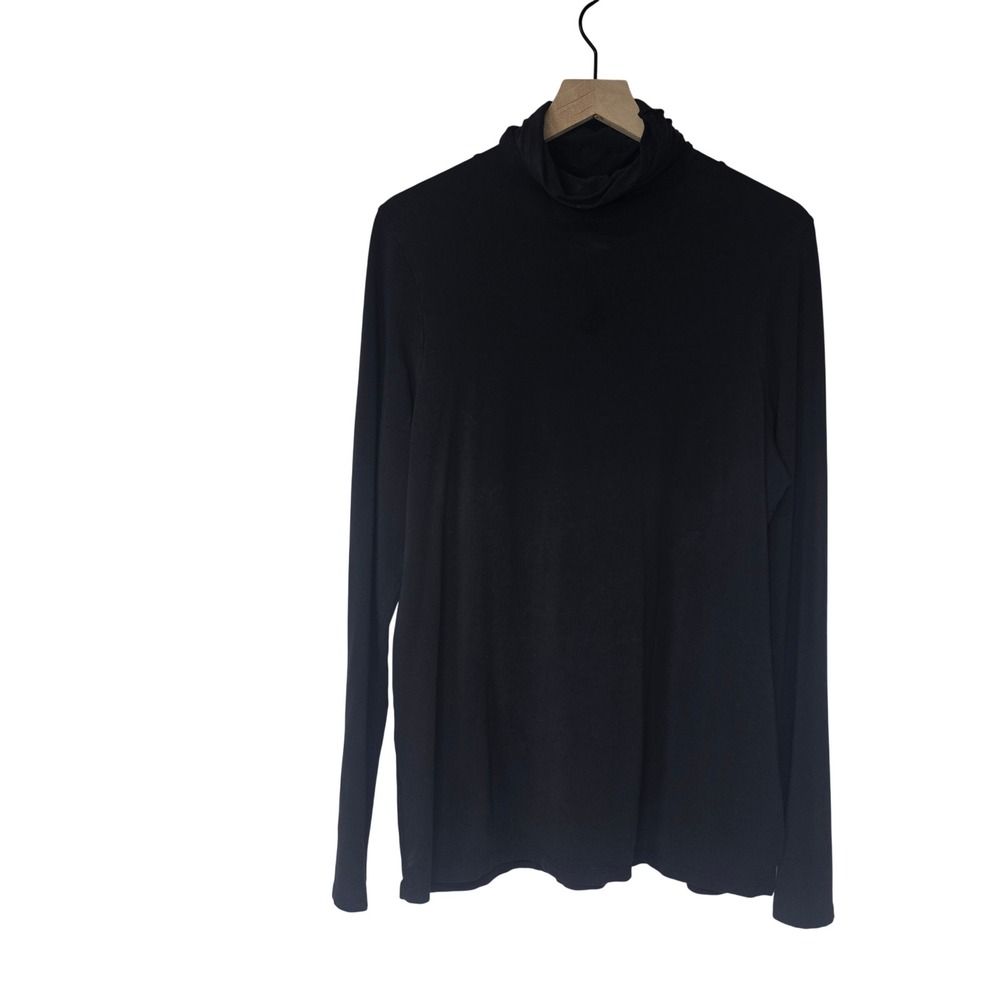 Peruvian Connection Turtleneck Top Women XL Black Pima Cotton Minimalist Luxe